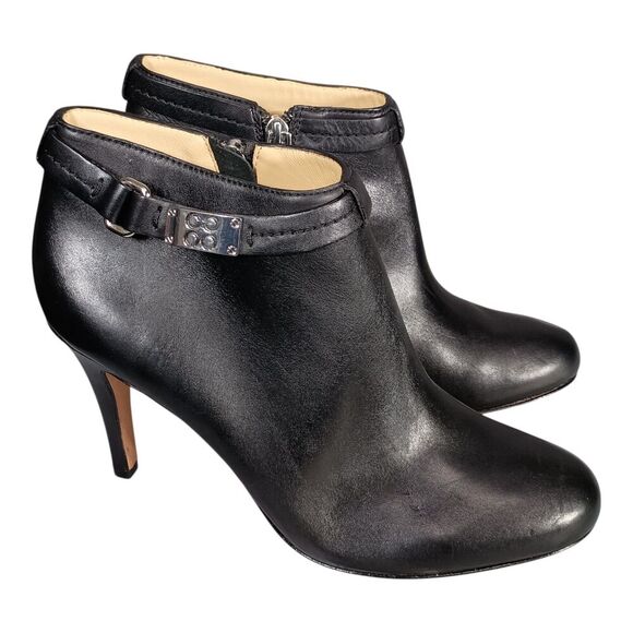 Coach Biancca Ankle Booties Boots Black Leather Side Zipper Stiletto Heel 10 B - Picture 1 of 12